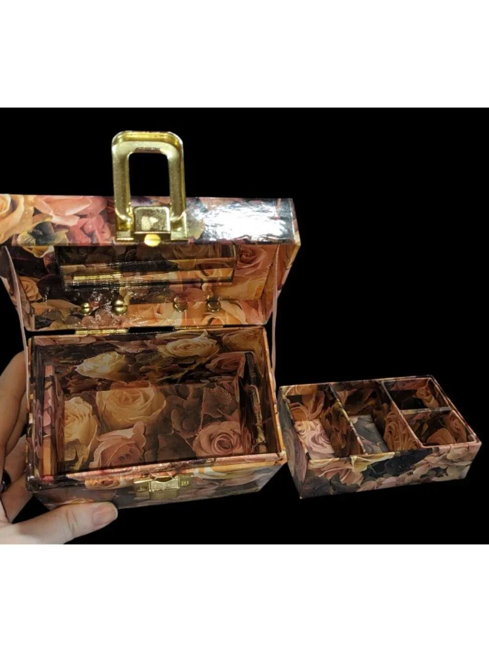 Grandmacore Vintage 90s Floral Decoupage Vanity Jewelry Train Case